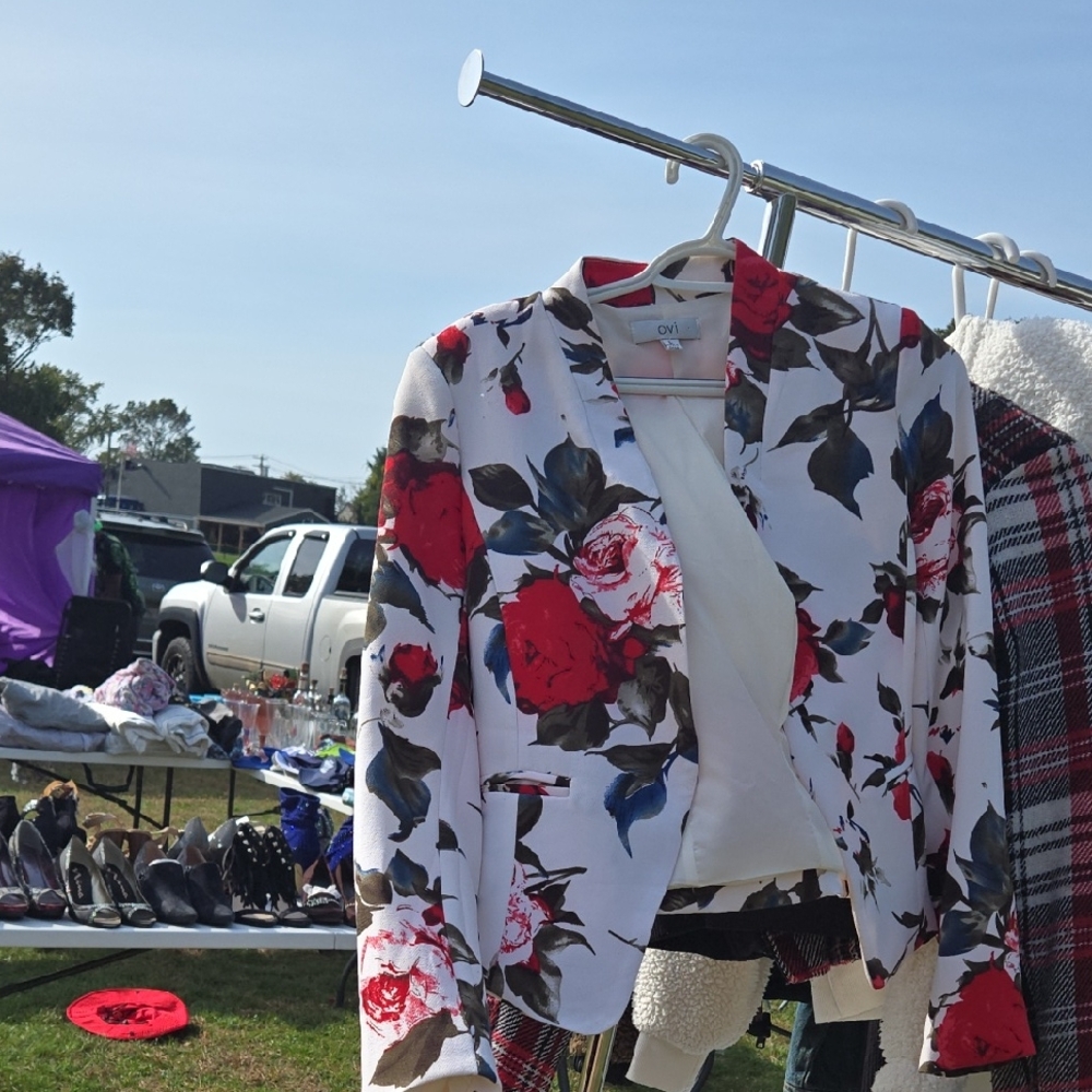 Floral Blazer with Red and Black Accents